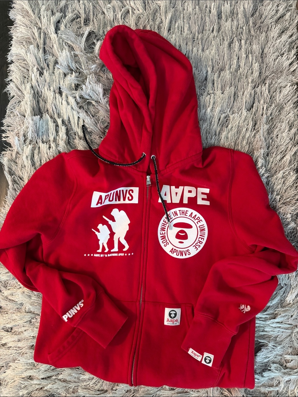 AAPE By A Bathing Ape Red Zip-Up Hoodie with Graphic Logo